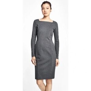 Brooks Brothers Woman 8 Ponte Knit Sheath Dress Long Sleeve Square Neck Gray